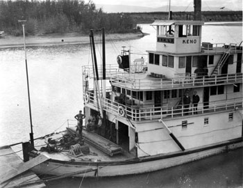 A shot of the upper decks of the Keno, with Captain Morrison and the Chief Steward. Mayo, ca. 1933