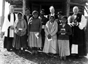 Confirmation class at the log church in the old Indian village at Mayo. ca. 1938