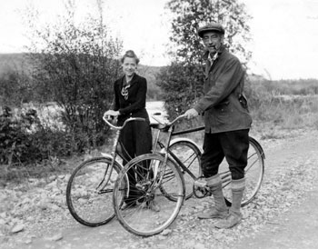 Claude and Mary with bicycles near Rock Creek, summer 1939.