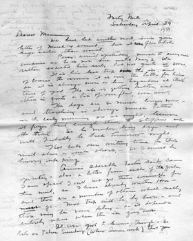 Lettre de Mary à sa mère, avril 1939.